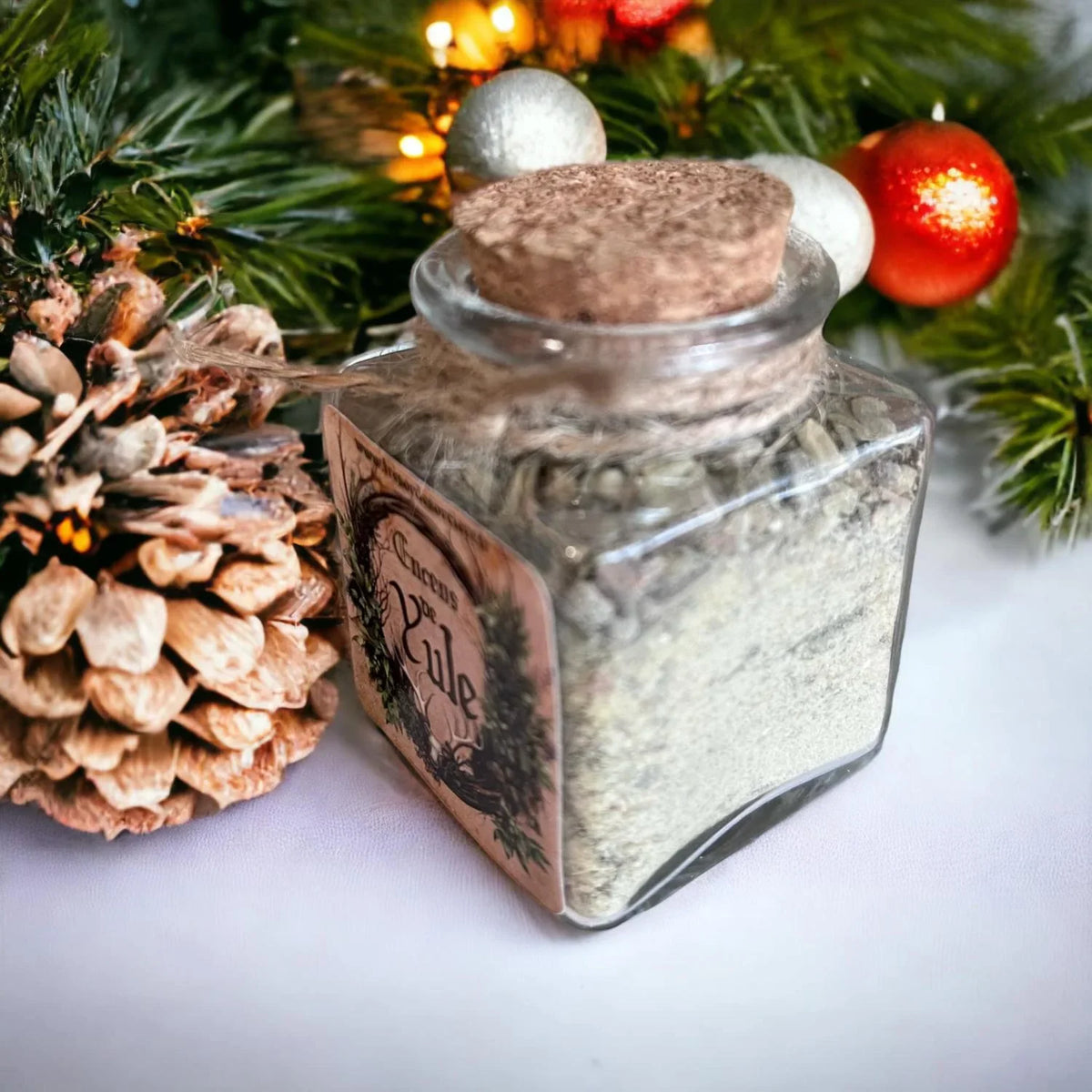 Encens de Yule, détail pot en verre réutilisable