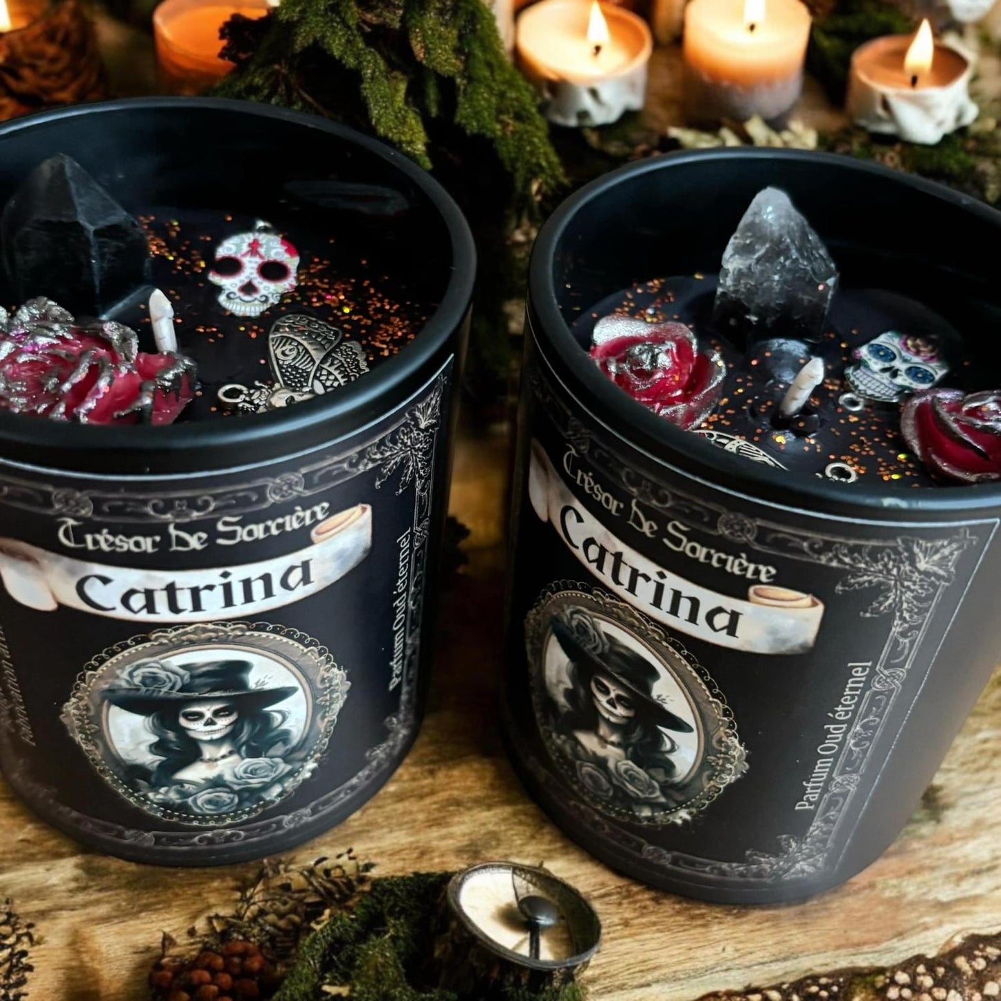 Bougie "Catrina", bougie gothique, bougie Samhain