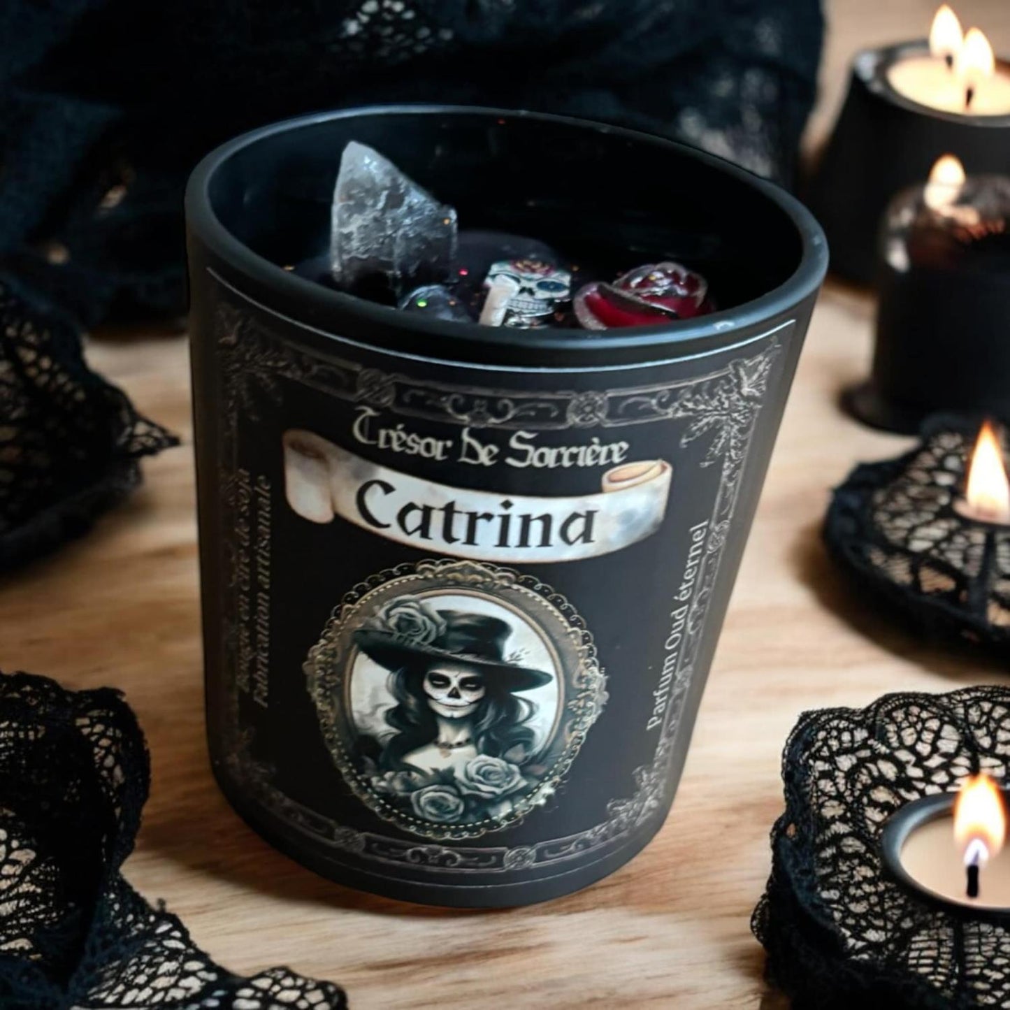 Bougie "Catrina", bougie gothique, bougie Samhain