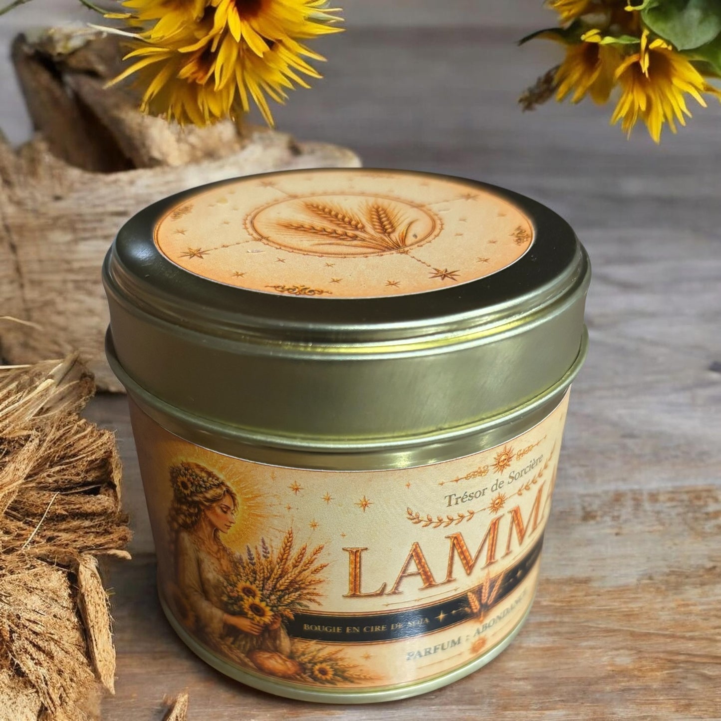 Bougie de Lammas, bougie de Lughnasadh, sabbat de Lammas, bougie rituelle, bougie sabbat Lammas