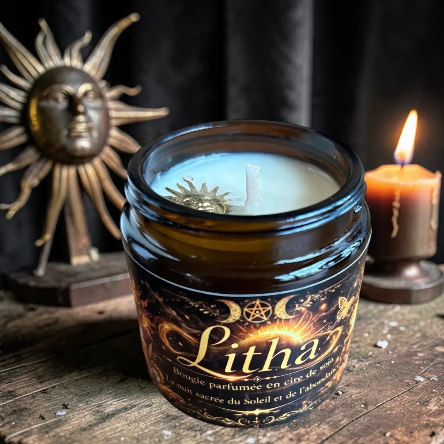 bougie de Litha bougie rituelle du solstice d’été parfum floral vanillé sabbat de la roue de l’année