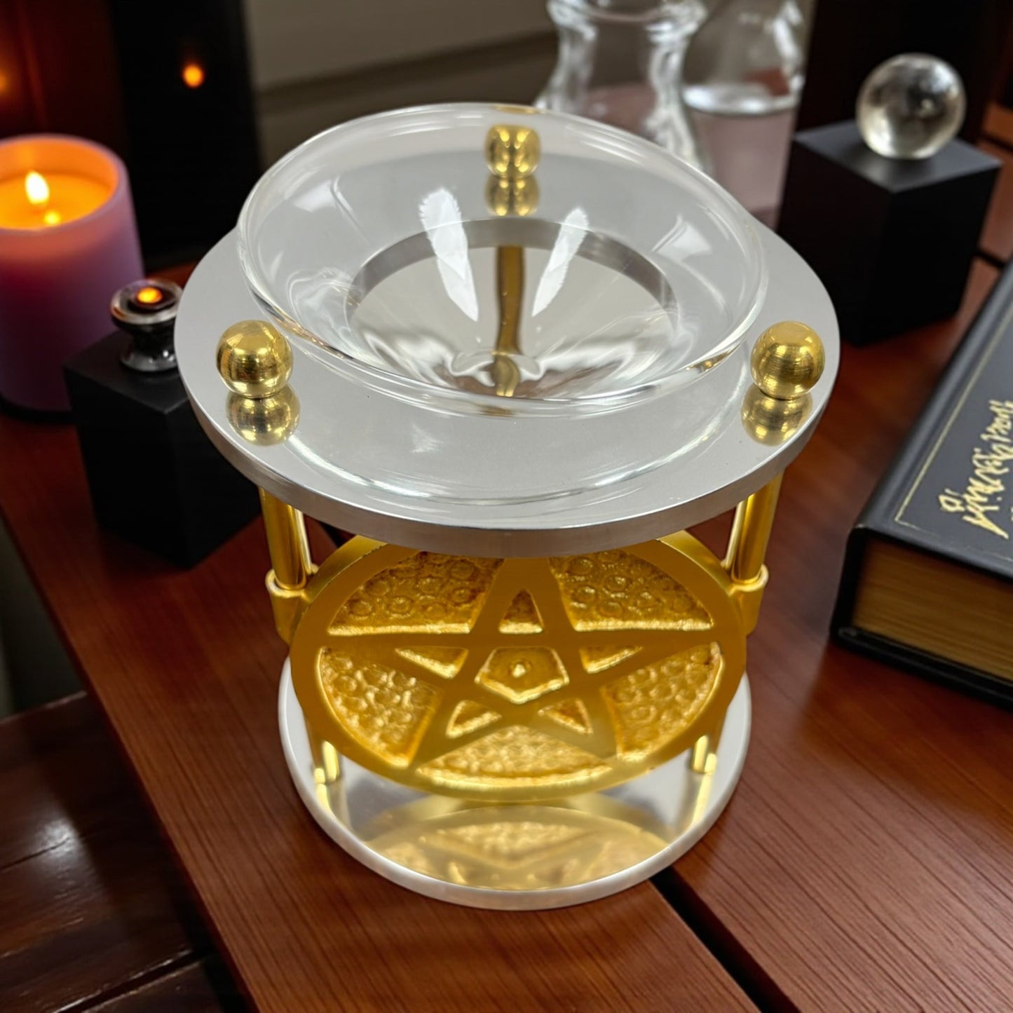 Brûle parfum, brûleur à fondants" pentacle doré"