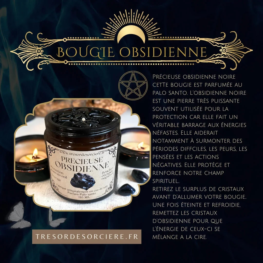 Bougie Précieuse Obsidienne Noire, bougie de protection