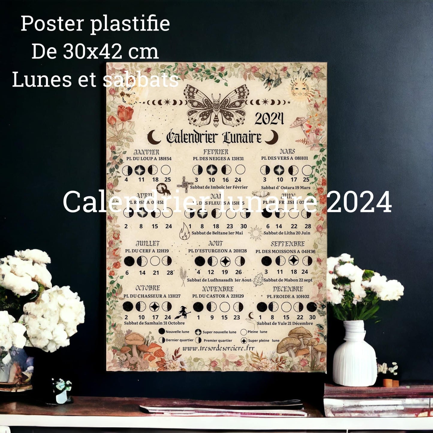 poster plastifié "calendrier lunaire 2024"