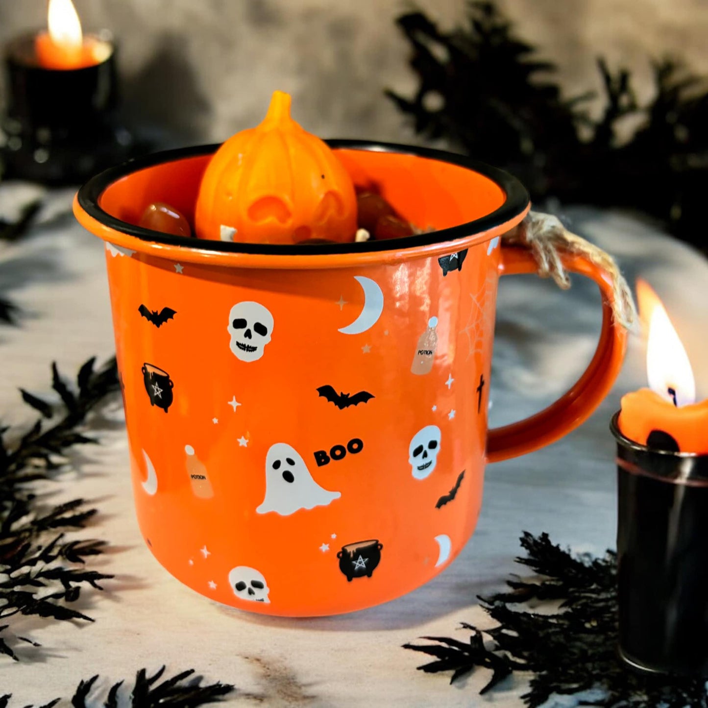 Bougie mug "Booo" Samhain, bougie Samhain