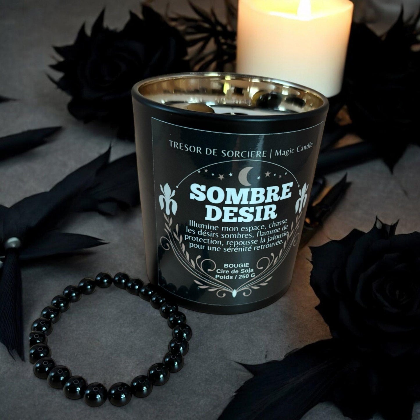 bougie "sombre désir", bougie protection, bougie d'intention, bougie magique, bougie witch, bougie sorcière,