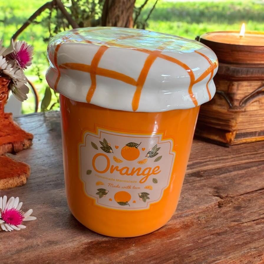 brûleur à cire, brûle parfum, brûleur à fondants, brûleur pot de confiture orange, brûleur à huile
