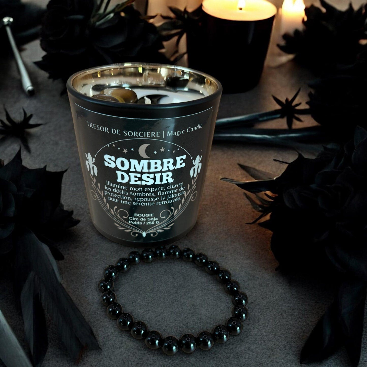 bougie "sombre désir", bougie protection, bougie d'intention, bougie magique, bougie witch, bougie sorcière,