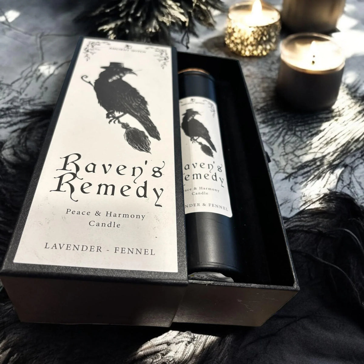Bougie gothique, "Elixir des corbeaux", bougie sorcière, bougie d'intention, coffret bougie, bougie ésotérique, witchcraft
