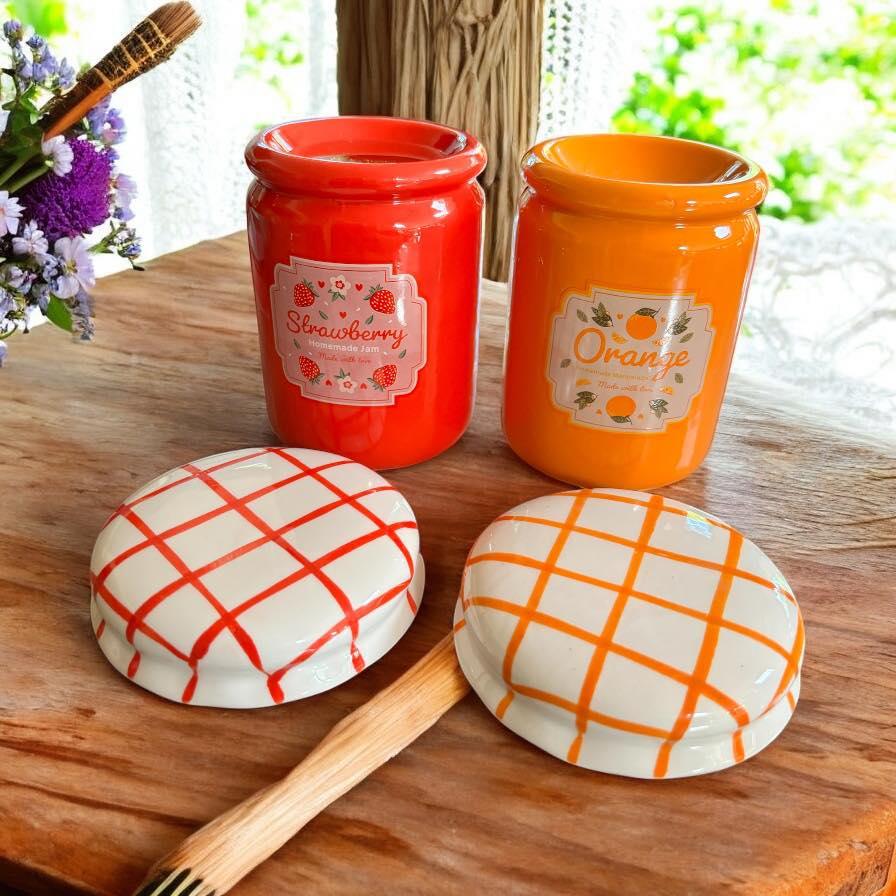 brûleur à cire, brûle parfum, brûleur à fondants, brûleur pot de confiture orange, brûleur à huile