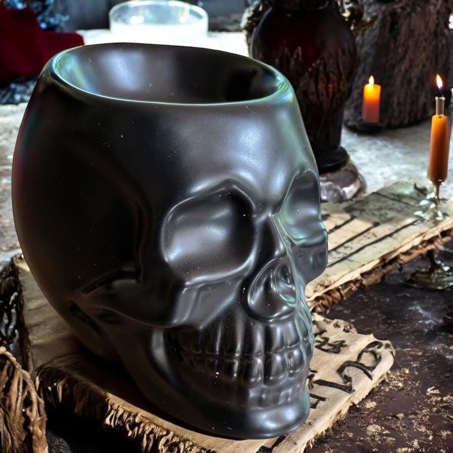 brûleur crâne noire, brûleur à cire, brûleur à fondants, brûle parfum, crâne