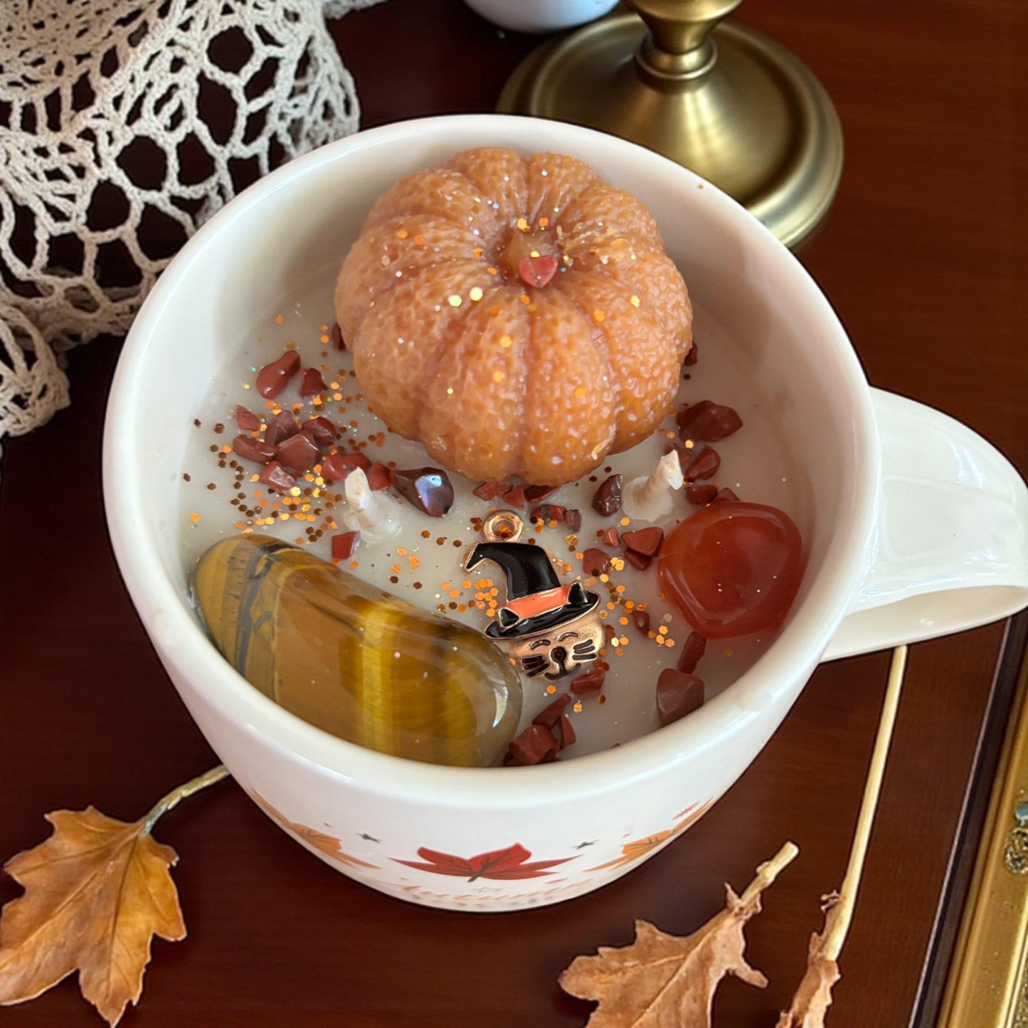 Bougie mug, bougie automne, bougie Mabon, bougie sorcière, bougie d'intention, bougie cadeau,