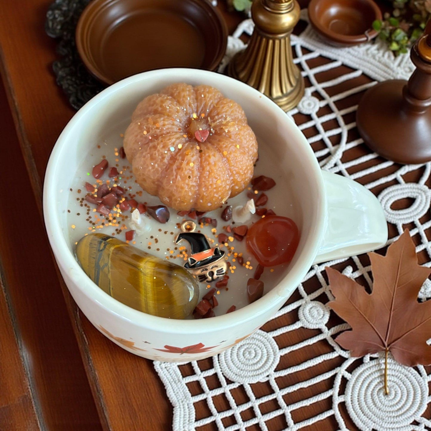 Bougie mug, bougie automne, bougie Mabon, bougie sorcière, bougie d'intention, bougie cadeau,