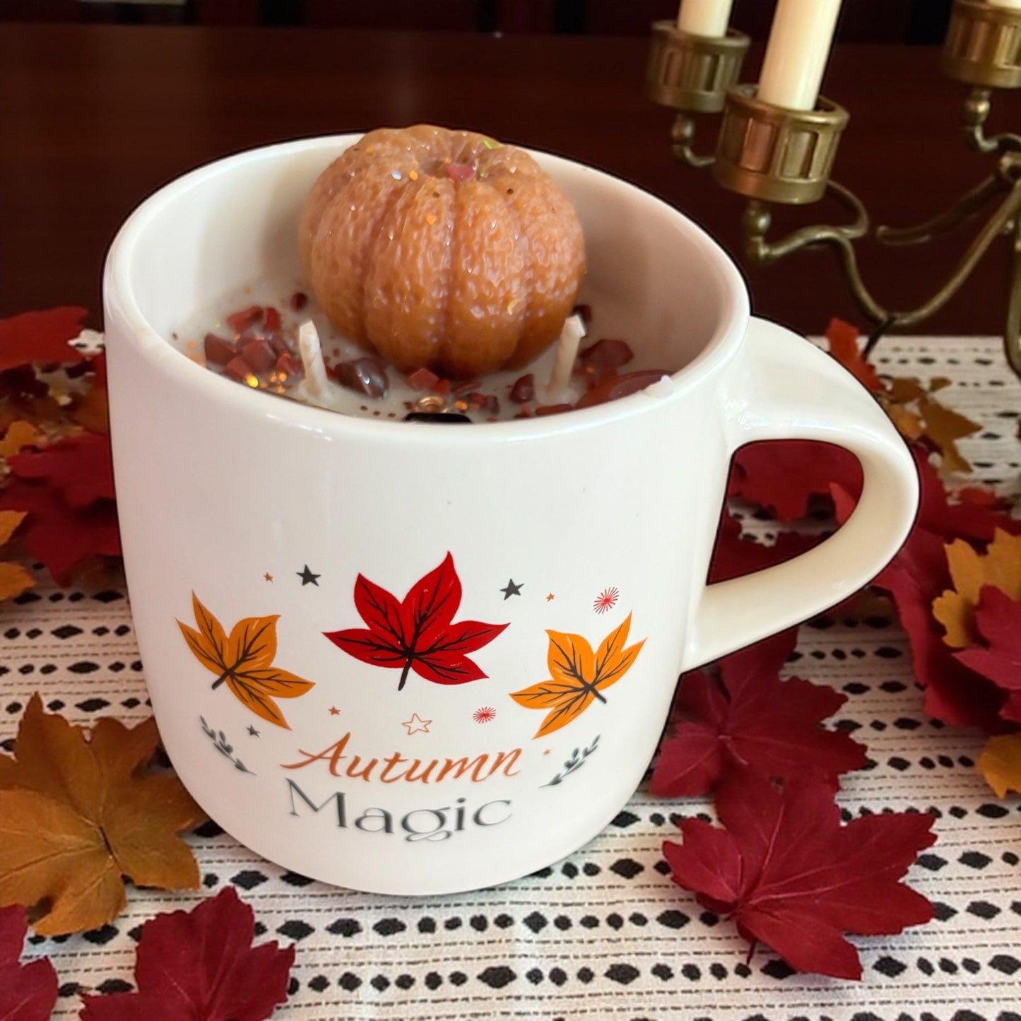 Bougie mug, bougie automne, bougie Mabon, bougie sorcière, bougie d'intention, bougie cadeau,