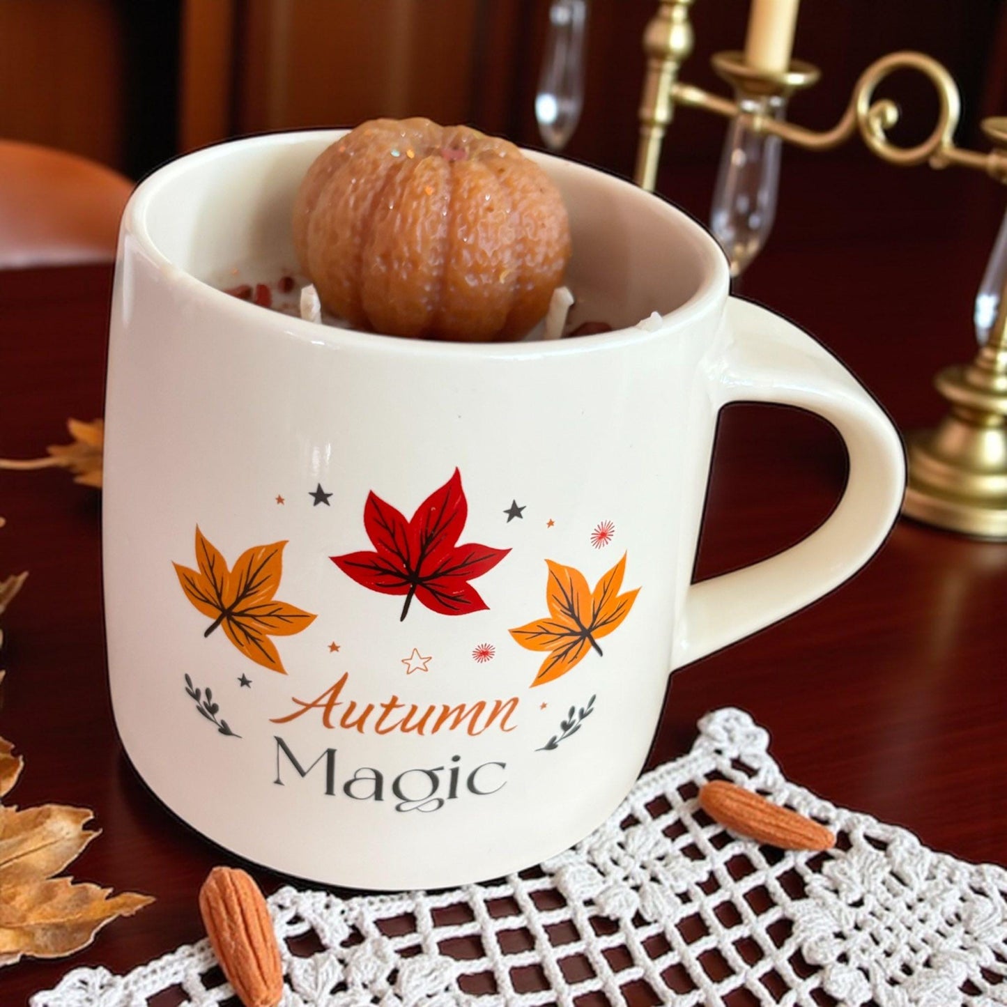 Bougie mug, bougie automne, bougie Mabon, bougie sorcière, bougie d'intention, bougie cadeau,