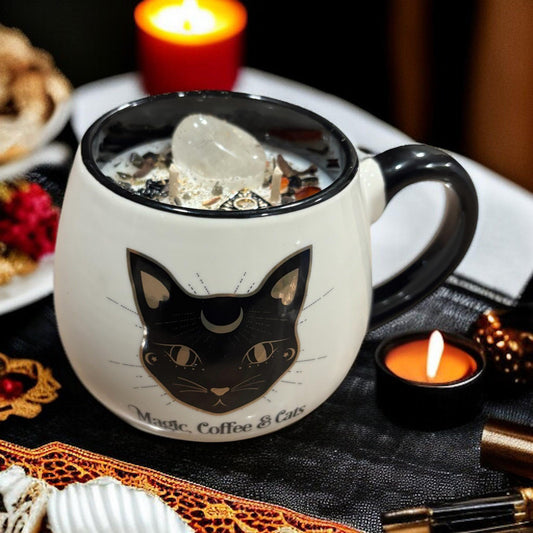 Bougie mug "chat", bougie sorcière, bougie samhain, bougie artisanale