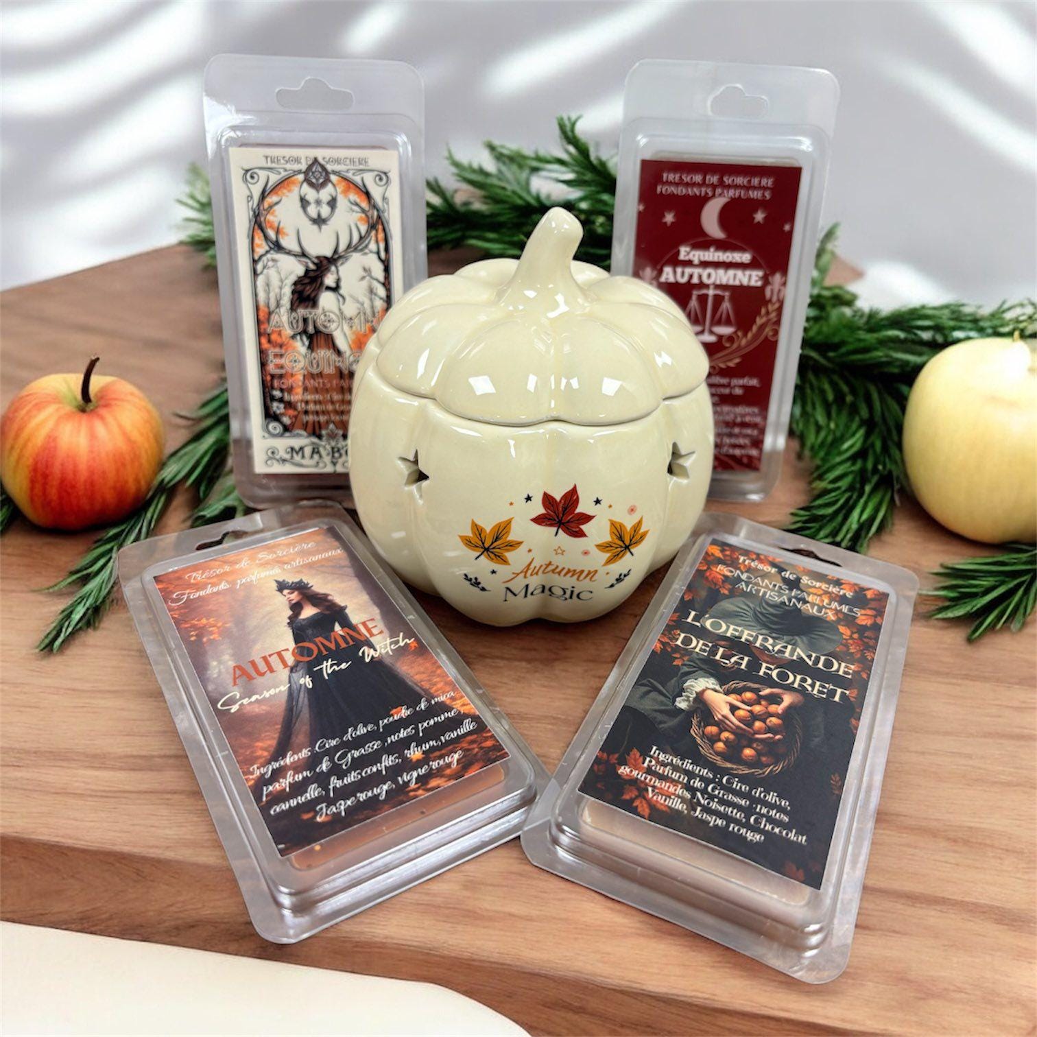 coffret d'automne, coffret de fondants parfumés, brûleur à cire citrouille, fondants parfumés automne, magic automn