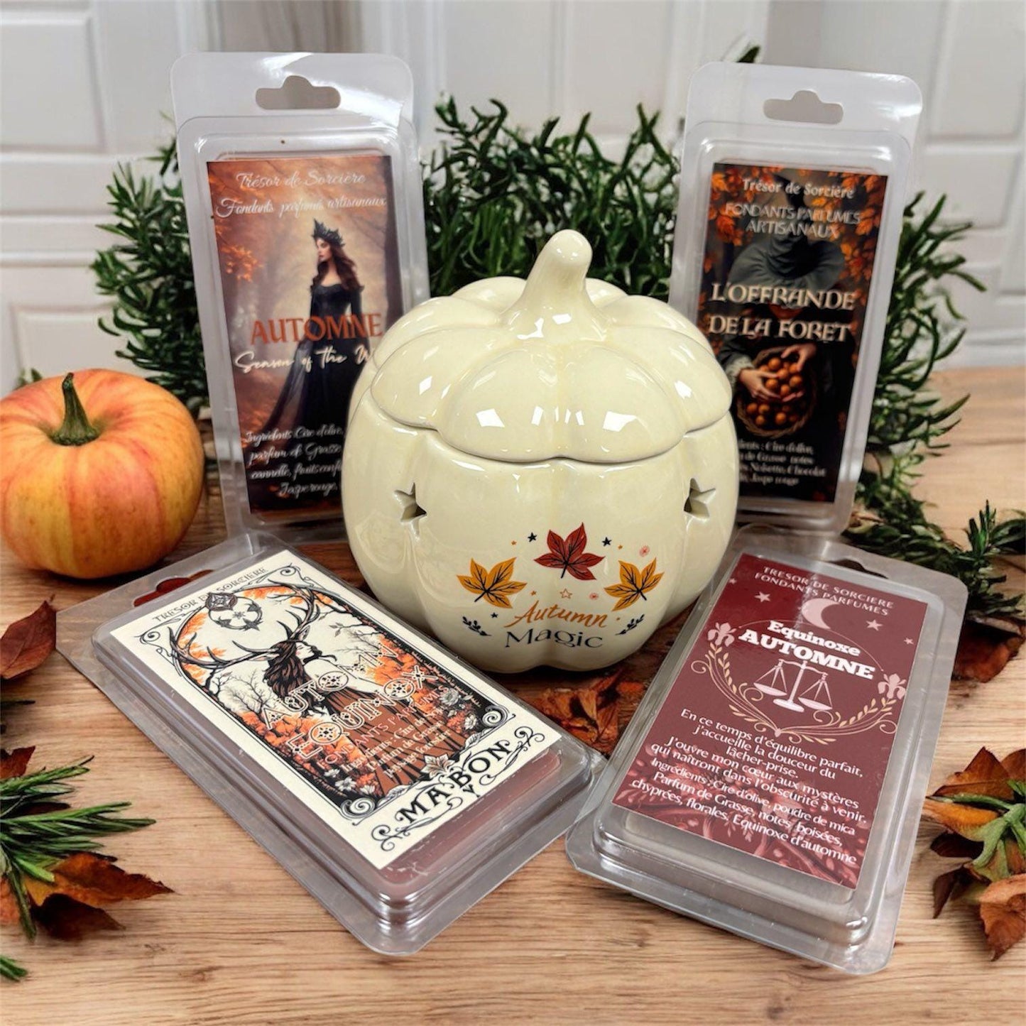 coffret d'automne, coffret de fondants parfumés, brûleur à cire citrouille, fondants parfumés automne, magic automn