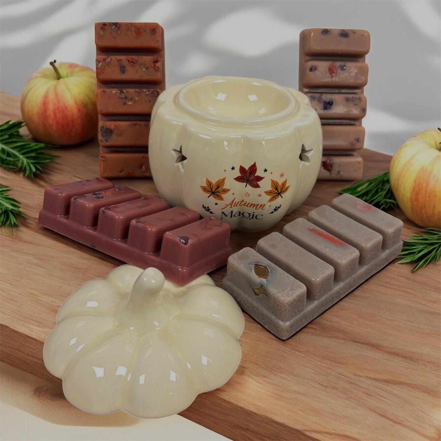 coffret d'automne, coffret de fondants parfumés, brûleur à cire citrouille, fondants parfumés automne, magic automn