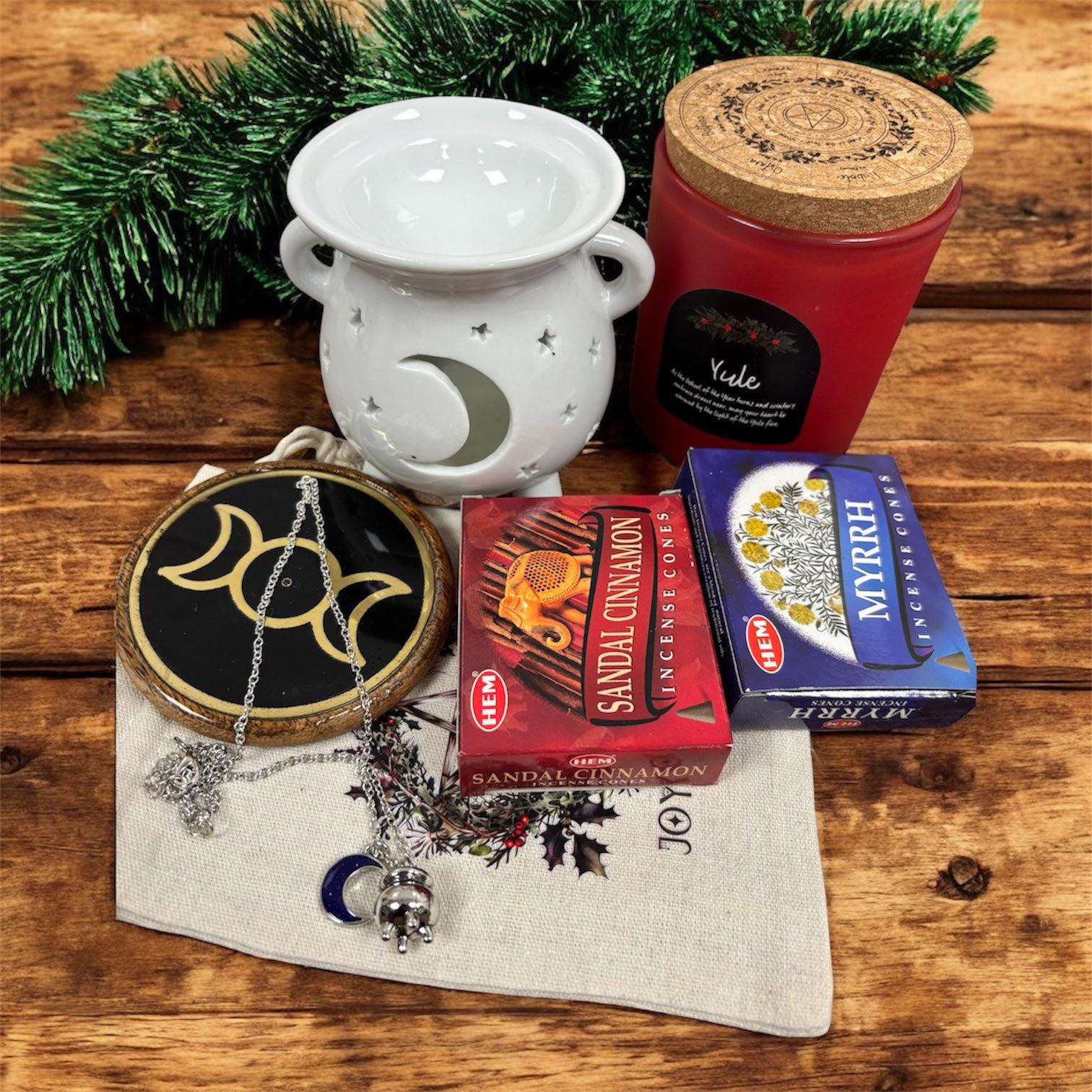Coffret cadeau Noël, cadeau spirituel, coffrets bougie et fondants, coffret ésotérique, idée cadeau magique, coffret Yule