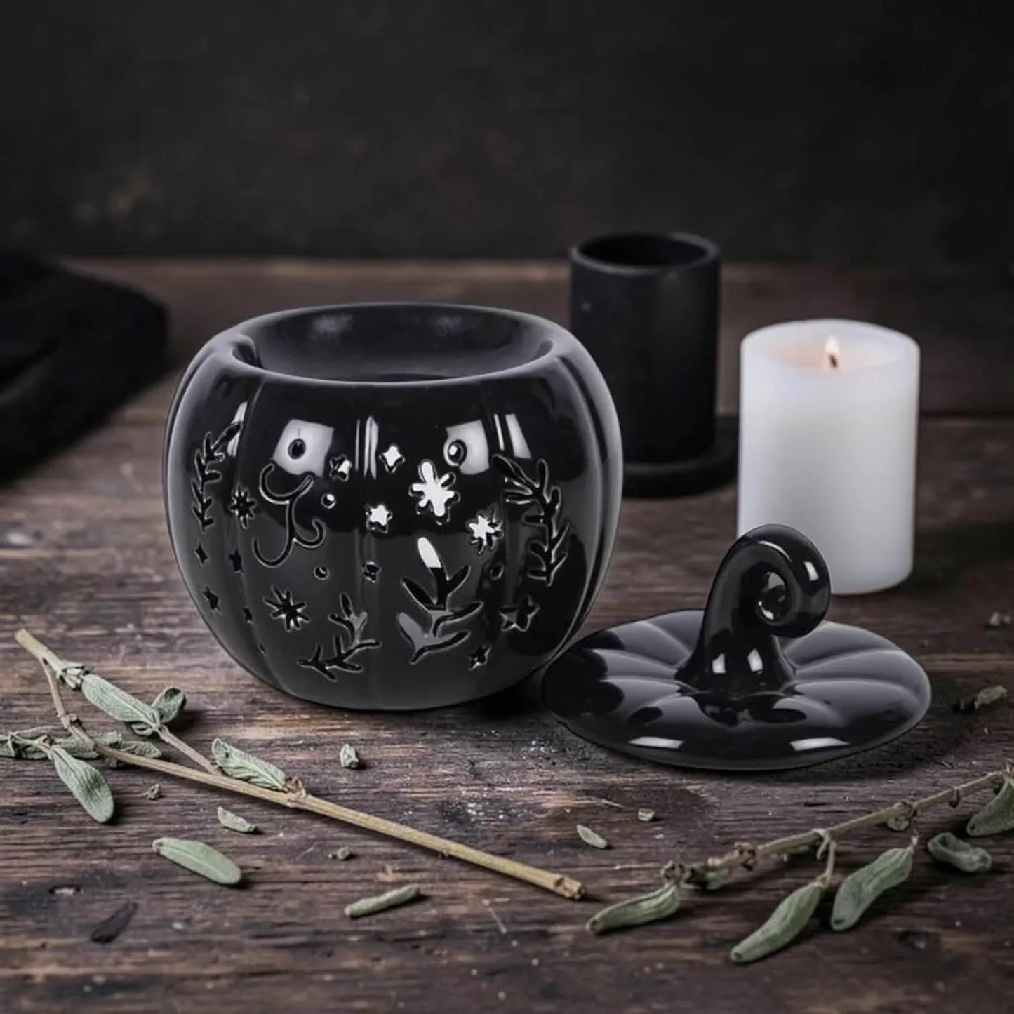 brûleur à fondants citrouille noire ou orange, chauffe cire, brûle parfum