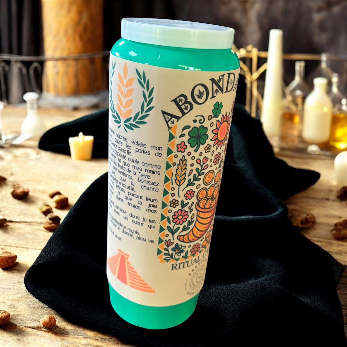 Bougie de neuvaine "rituel abondance", bougie 9 jours
