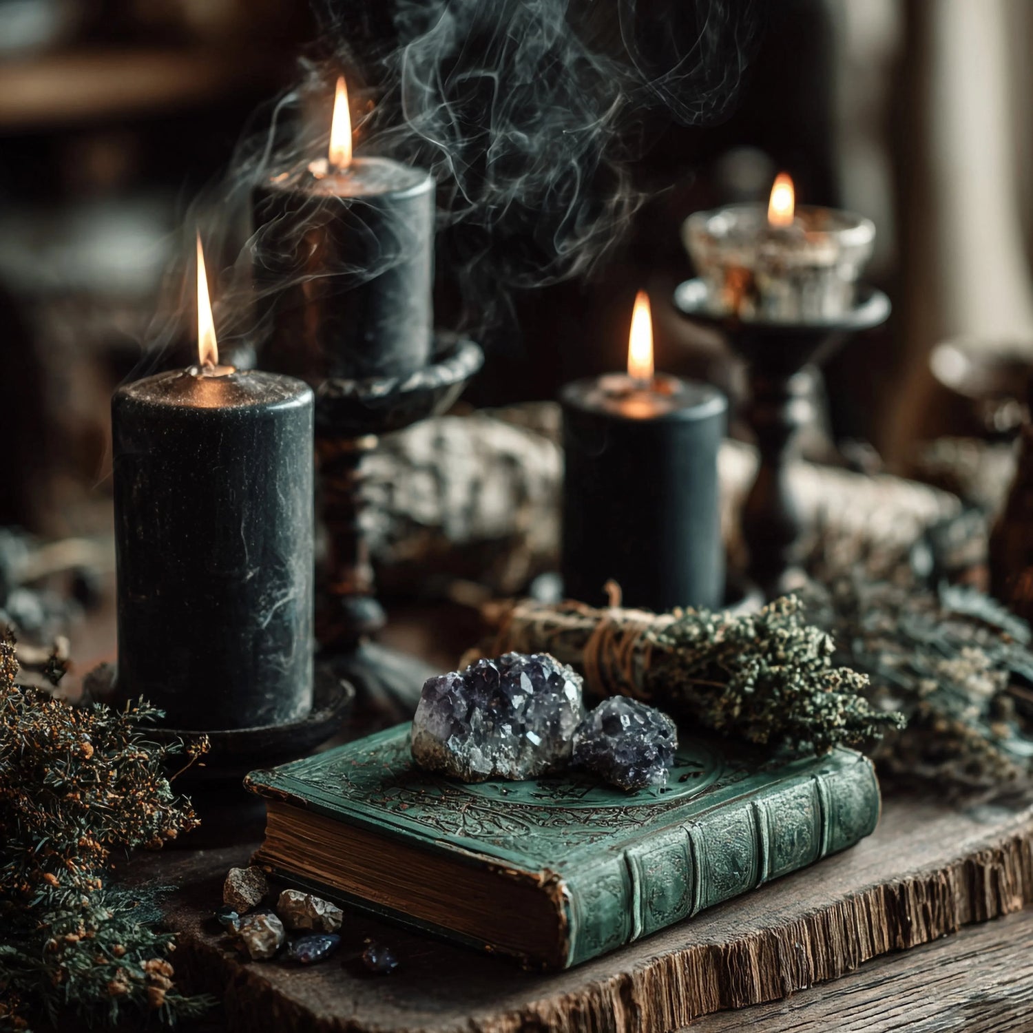 Bougies d'intention gothiques Mystic Black, bougie sorcière noire artisanale