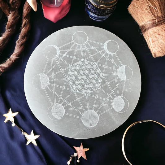 Cercle de sélénite lunaire, plaque de rechargement sélénite