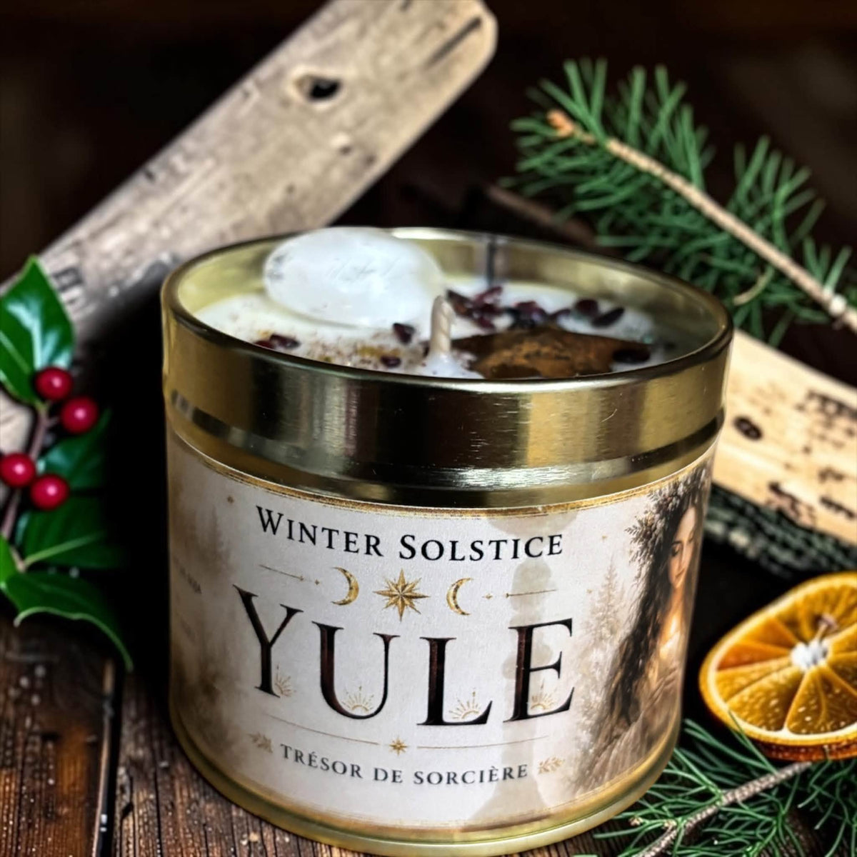 Box de Yule, bougie artisanale parfum bûche de Noël