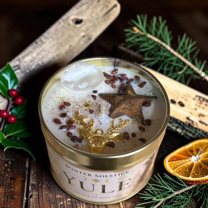 Box de Yule, bougie rituelle verte pin et cèdre