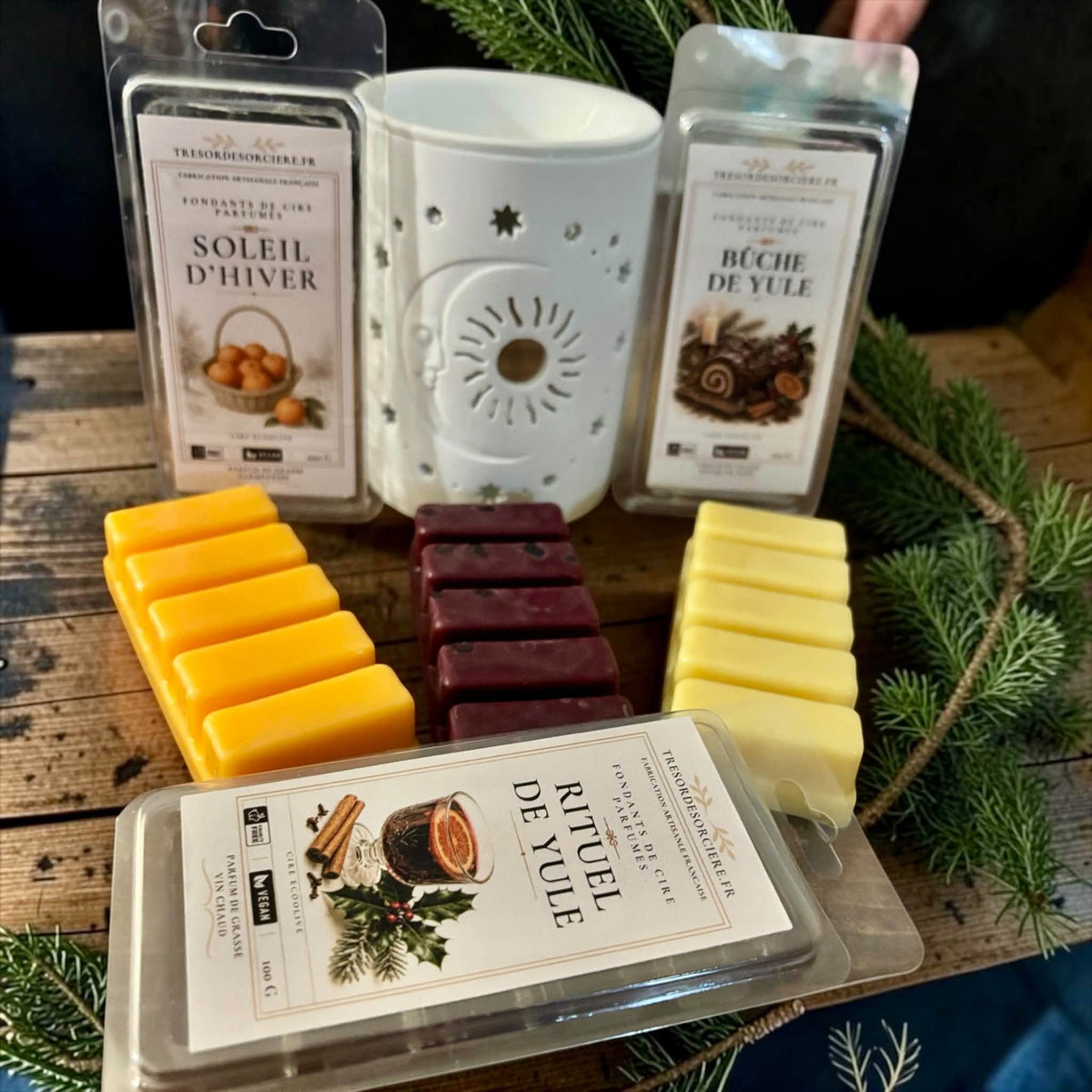 coffret fondants et brûle parfum Yule, coffret fondants parfumés et bruleur Noël