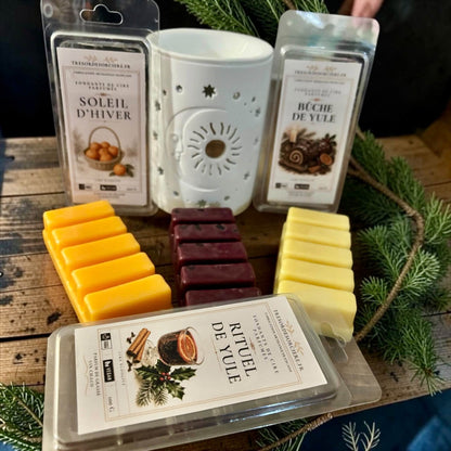 coffret fondants et brûle parfum Yule, coffret fondants parfumés et bruleur Noël