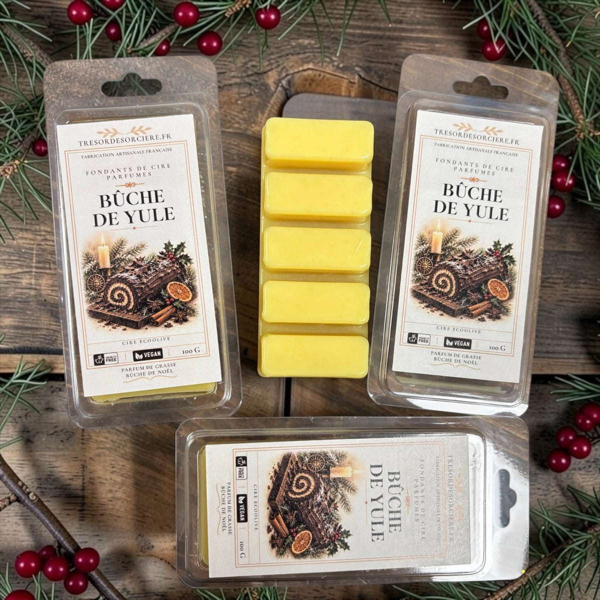 Fondants parfumés "bûche de Yule", fondants de cire parfumés
