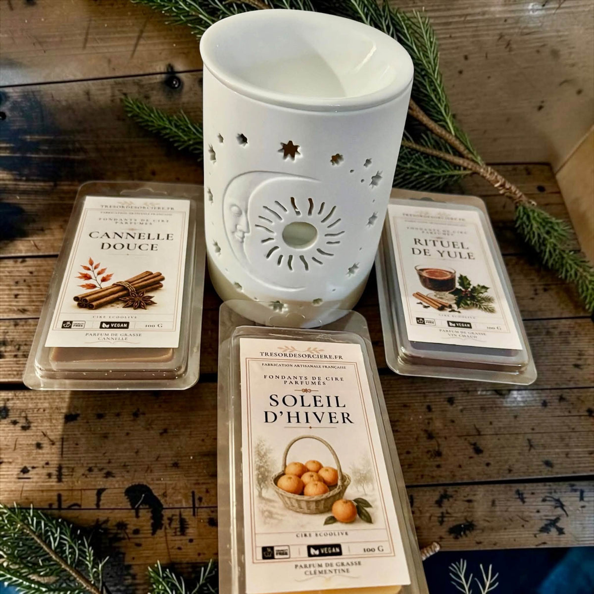 coffret fondants et brûle parfum Yule, coffret fondants parfumés et bruleur Noël