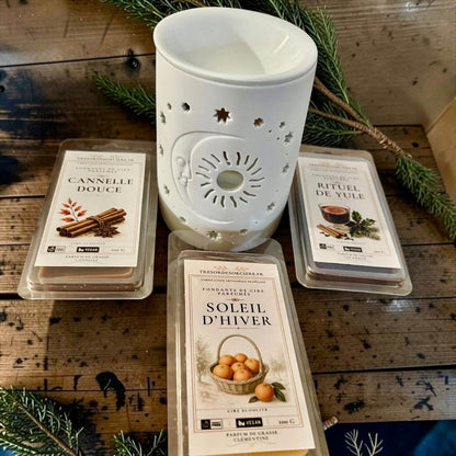 coffret fondants et brûle parfum Yule, coffret fondants parfumés et bruleur Noël