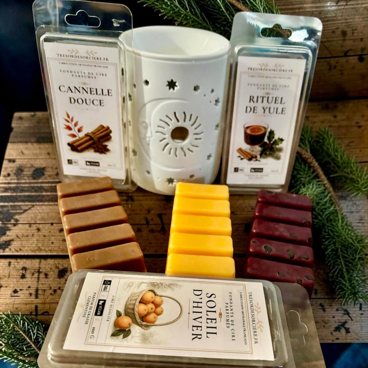 coffret fondants et brûle parfum Yule, coffret fondants parfumés et bruleur Noël
