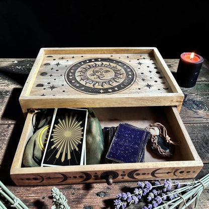 Boîte à tarot lune et soleil, vue d'ensemble