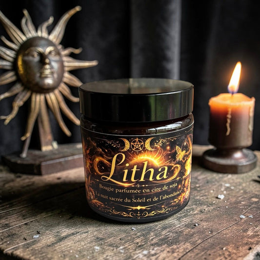 bougie artisanale Litha solstice d’été bougie ésotérique roue de l’année Trésor de Sorcière