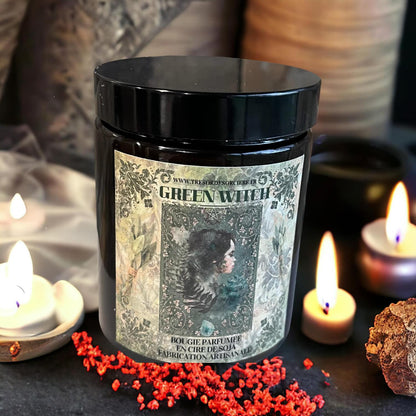 Bougie "Green witch", bougie sorcière, bougie d'intention