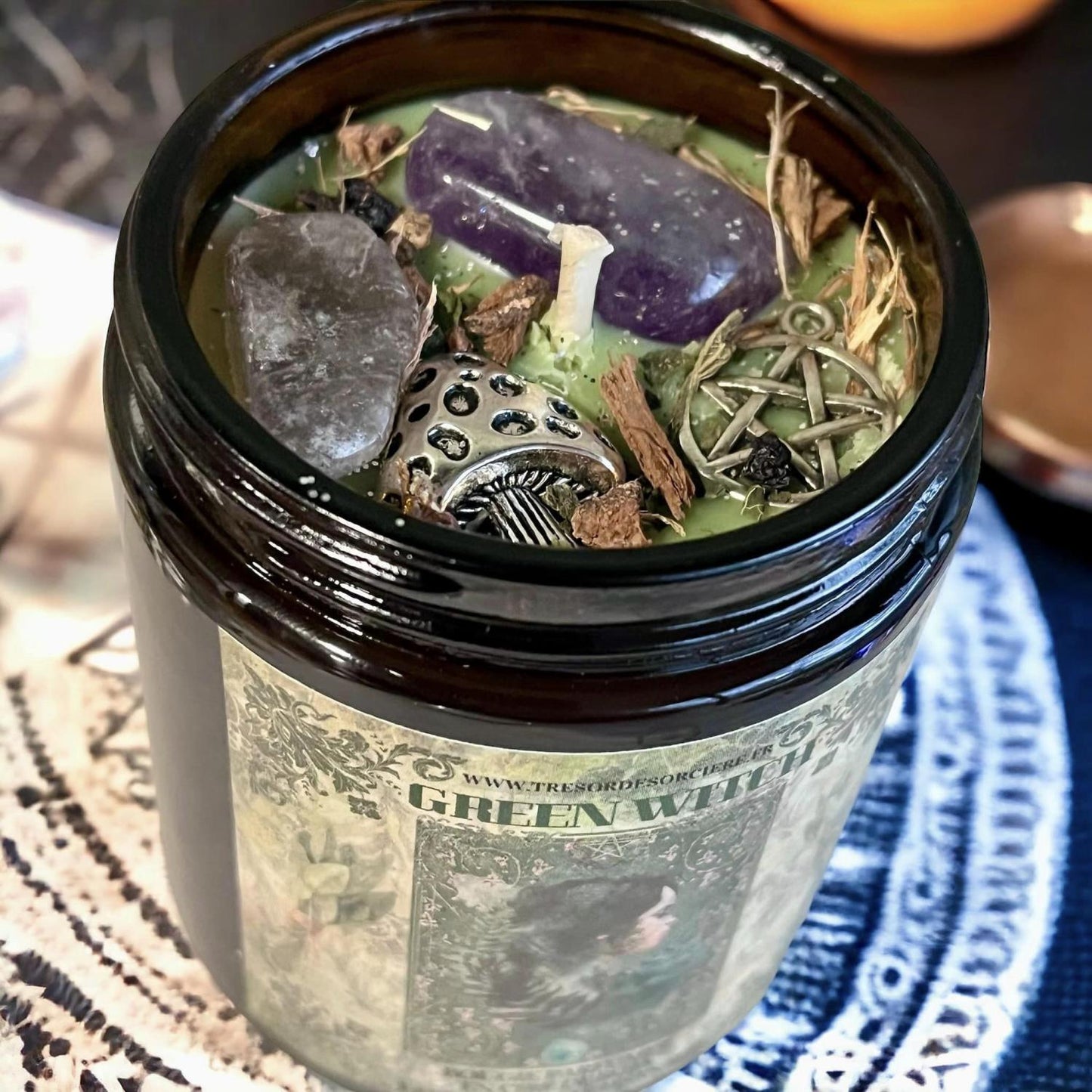 Bougie "Green witch", bougie sorcière, bougie d'intention