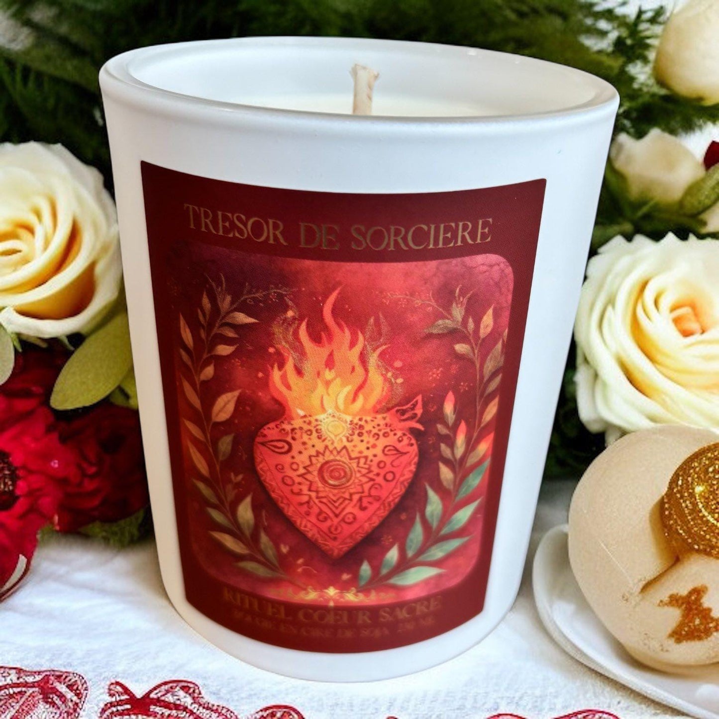 bougie rituel "coeur sacré", bougie artisanale, bougie parfumée, bougie amour