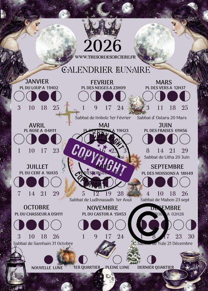 Poster calendrier lunaire 2026