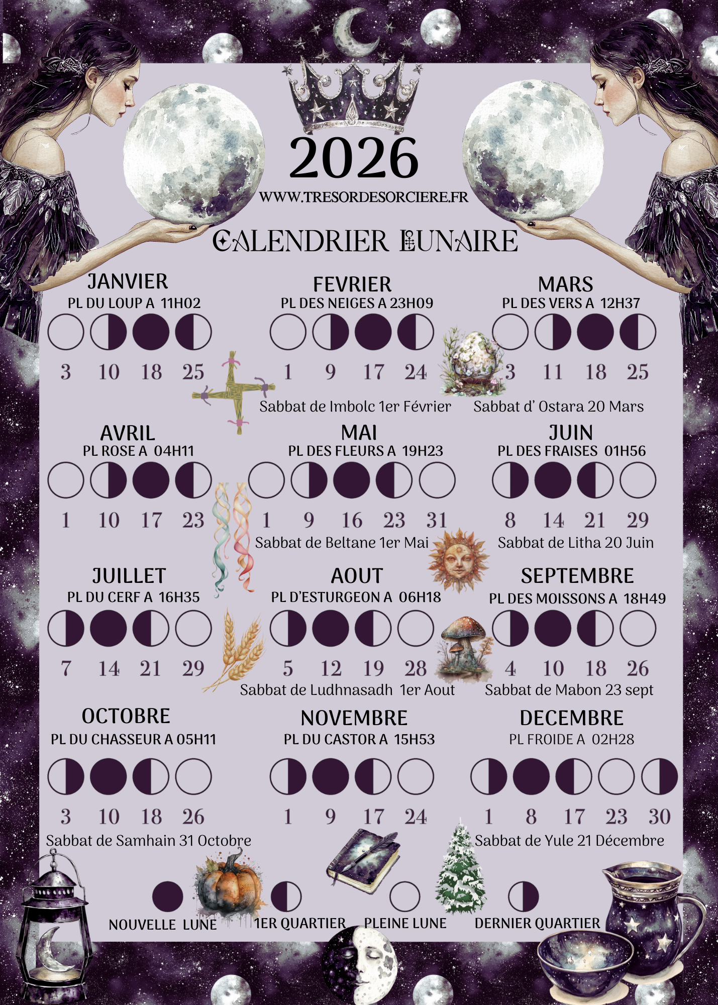Poster calendrier lunaire 2026