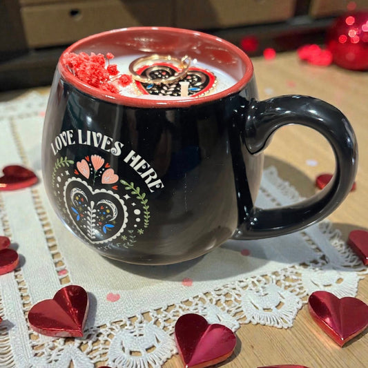 Bougie "love live here", bougie mug, bougie parfumée magnolia