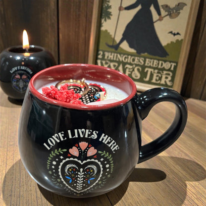 Bougie "love live here", bougie mug, bougie parfumée magnolia