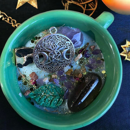 Bougie chaudron "green witch", bougie d'intention, bougie sorcière