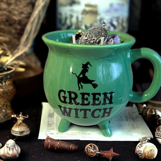 Bougie chaudron "green witch", bougie d'intention, bougie sorcière