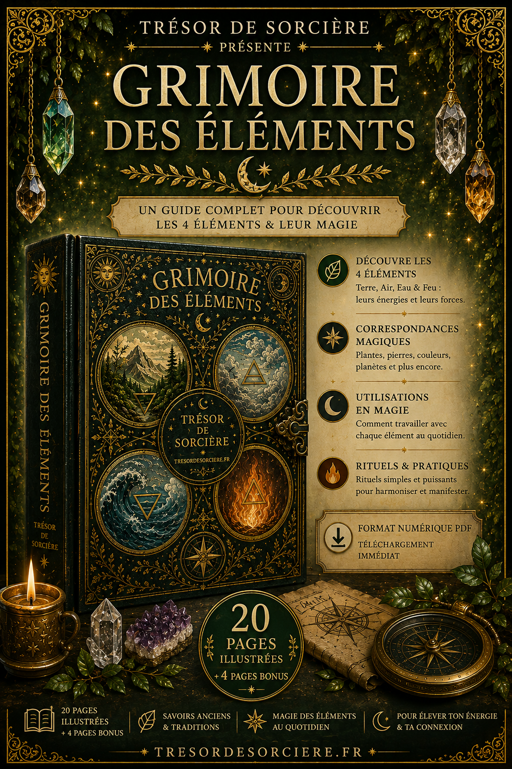 pages de grimoire les 4 élements
