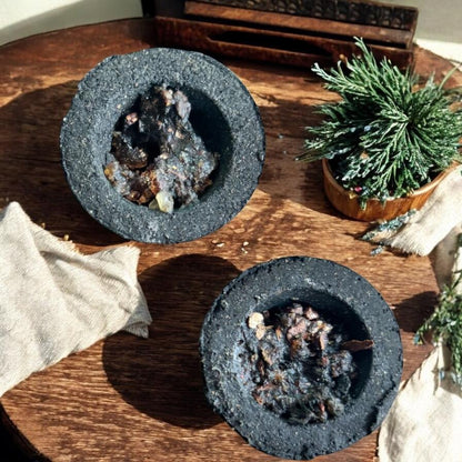 coupelles de fumigation, myrrhe, sauge, palo santo, sang de dragon