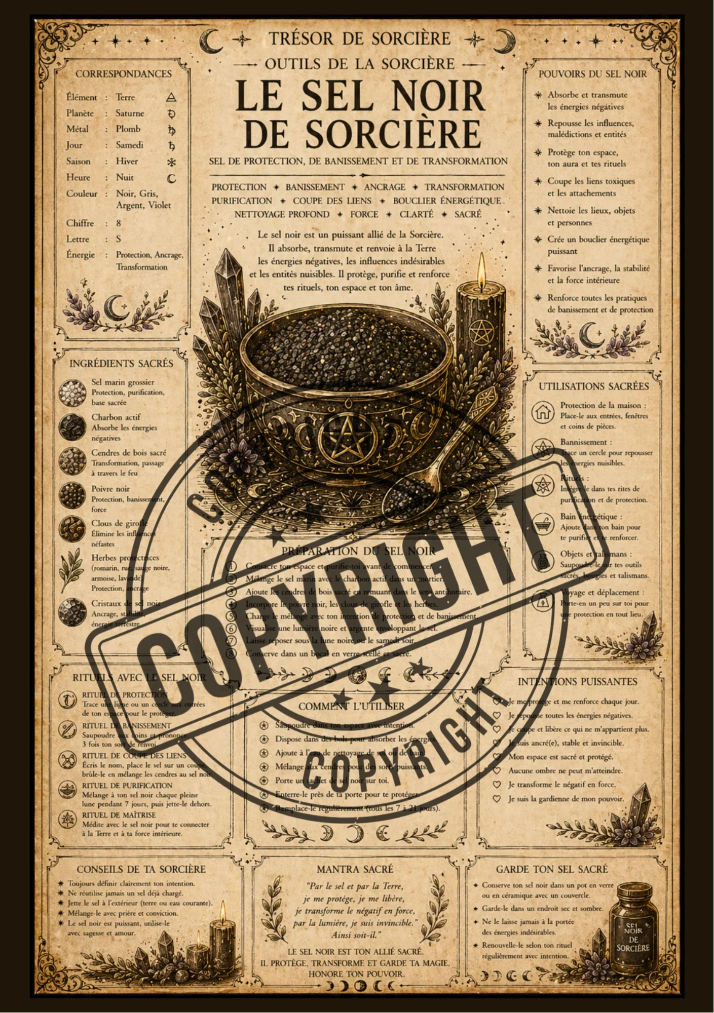 Téléchargement affiche "sel noir de sorcière" A4-A3, page de grimoire